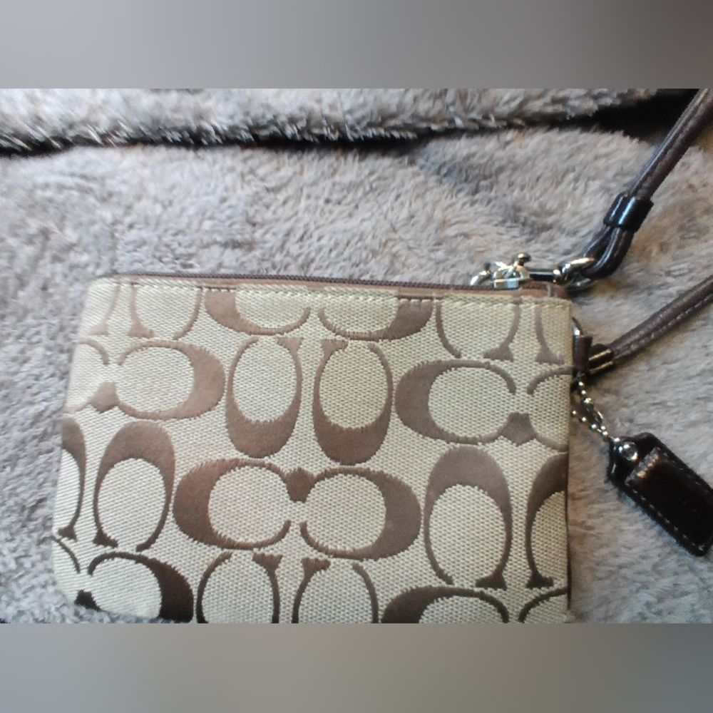 Coach Tan and Brown Signature Wristlet - Picture 5 of 11
